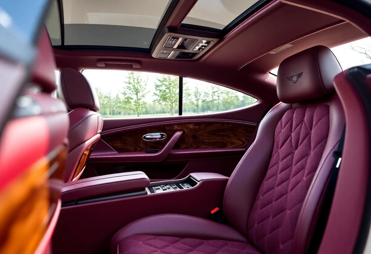 Intérieur luxueux de la Bentley Batur, cuir bordeaux et boiseries